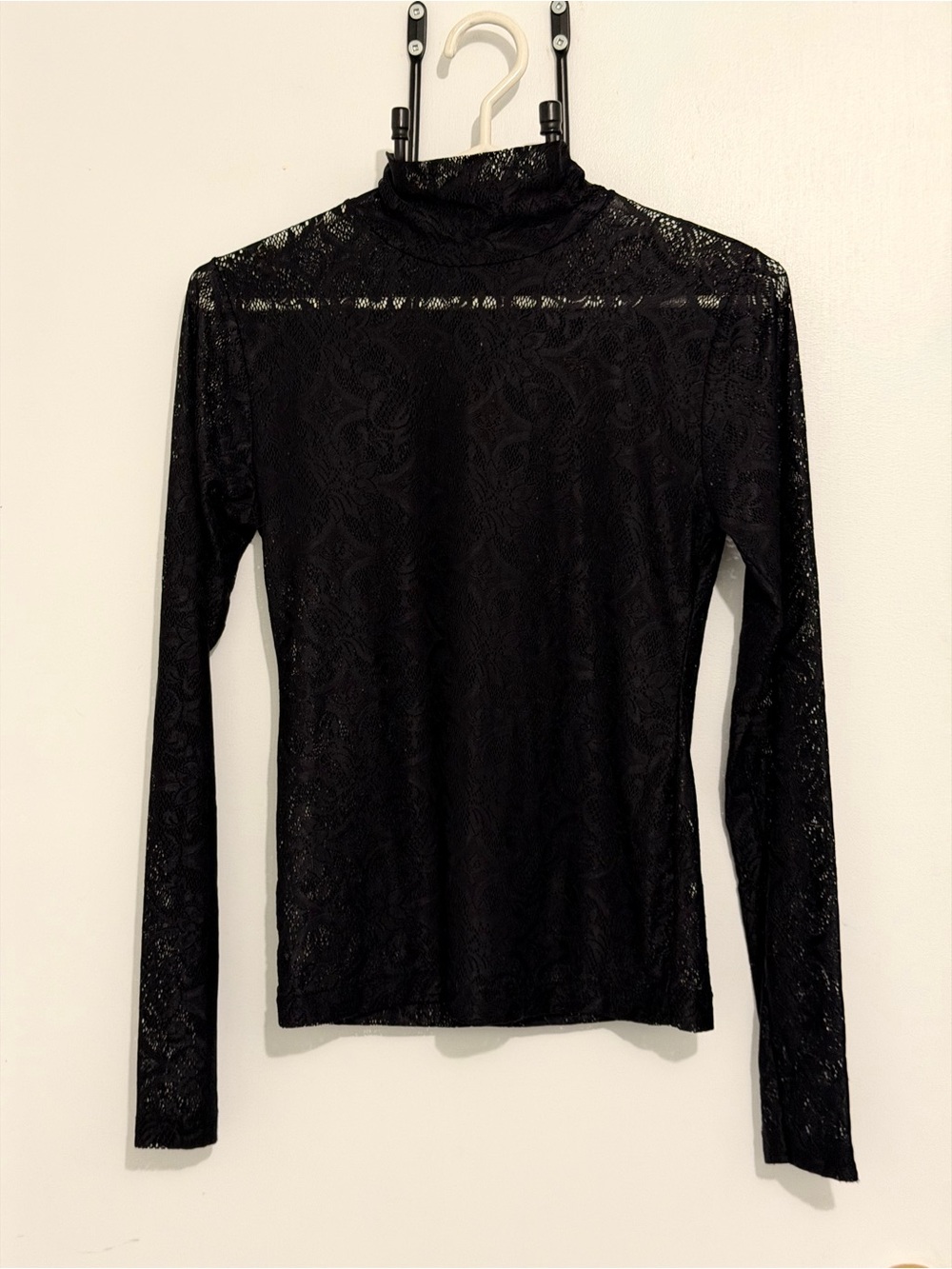 MIMI & COCO Black Lace Mock Neck Long-Sleeve Top